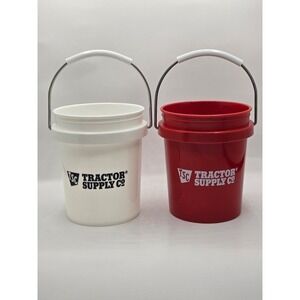 Tractor Supply Mini Buckets Set of 2 Red & White TSC Farmhouse Decor No Lid